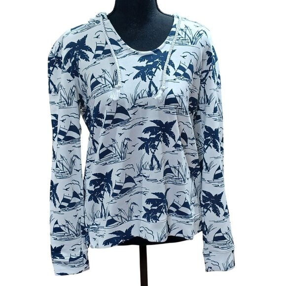Talbots Womens Nautical Print Sweatshirt With Hoodie & Drawstrings Size Small - Picture 1 of 7